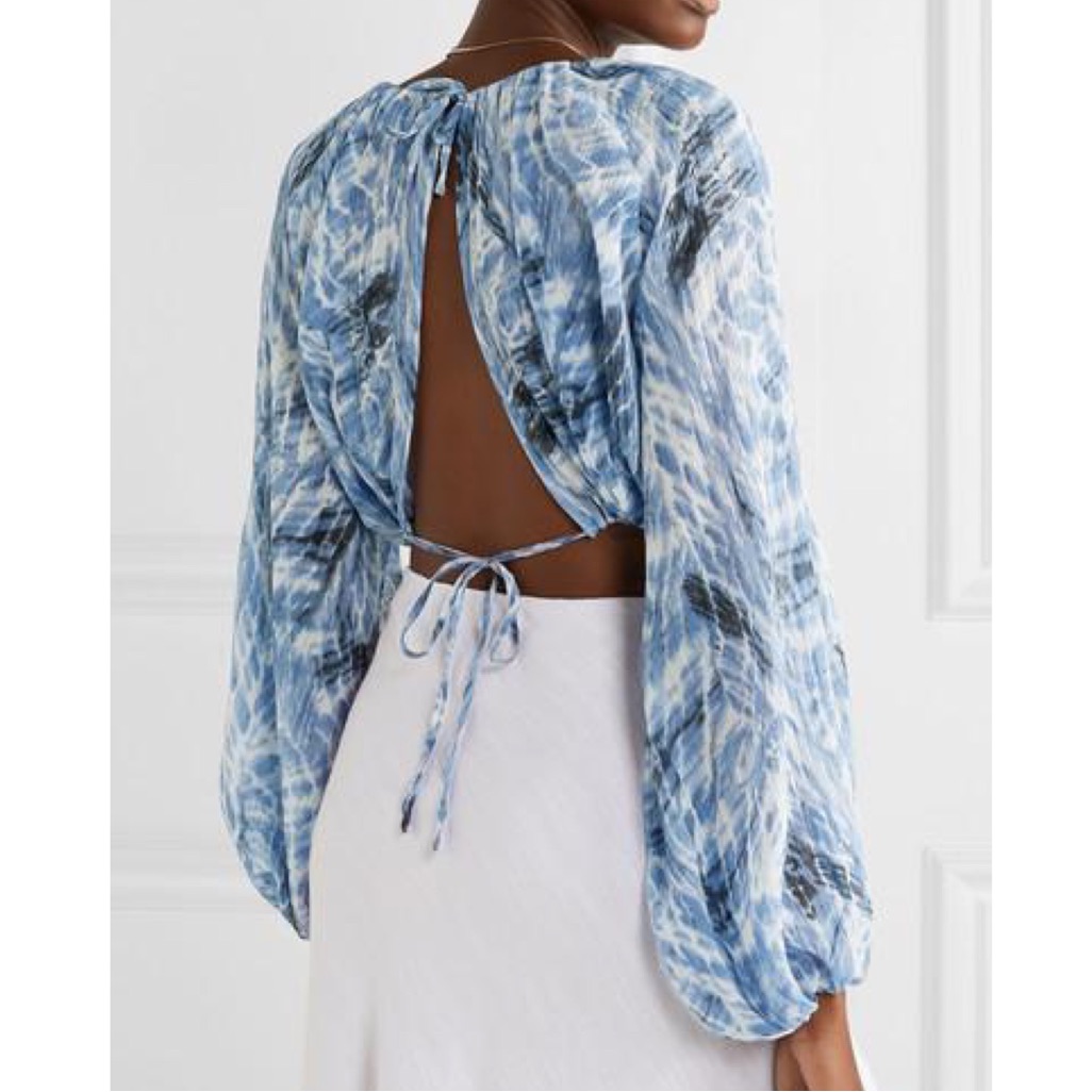 Georgia Alice Blue Giselle Open Back Printed Cotton And Silk Blend Blouse
